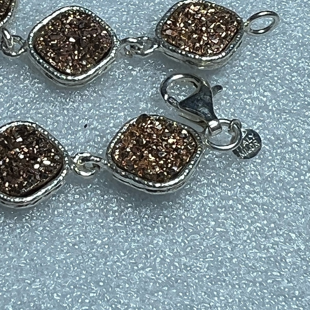 Vintage Milor Sterling Silver Cushion Shaped Gold Druzy Link Bracelet - Picture 6 of 7